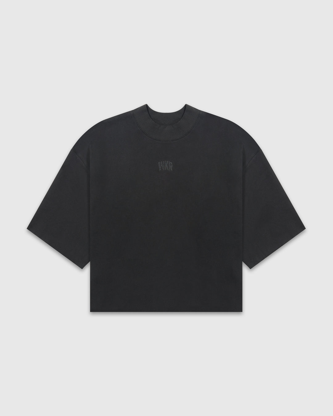 Black 3/4 Sleeve Heavy Crop Paneled Pullover - Core II