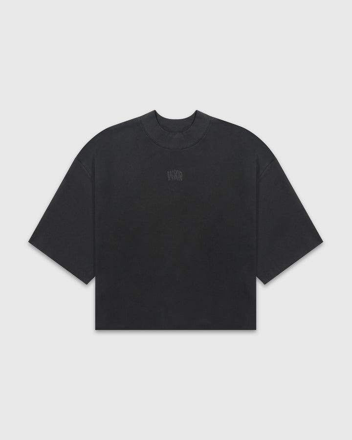 Black 3/4 Sleeve Heavy Crop Paneled Pullover - Core II