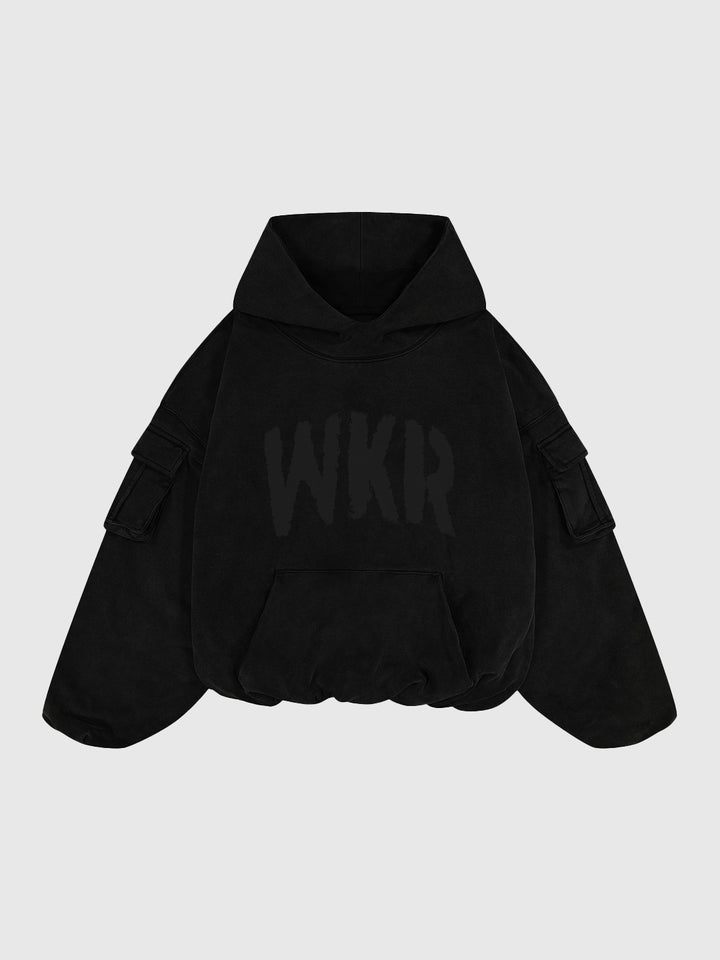 Black WKR Heavyweight Double Layered Utility Hoodie  - SS4