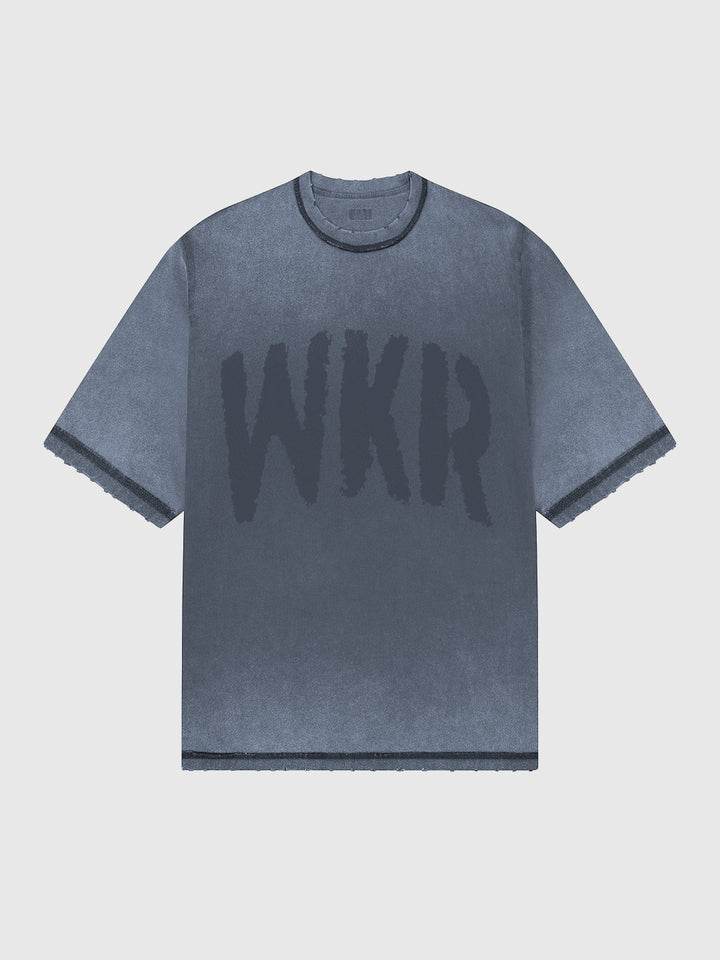 Gray WKR Big Logo Oversized Distressed Tee - SS2