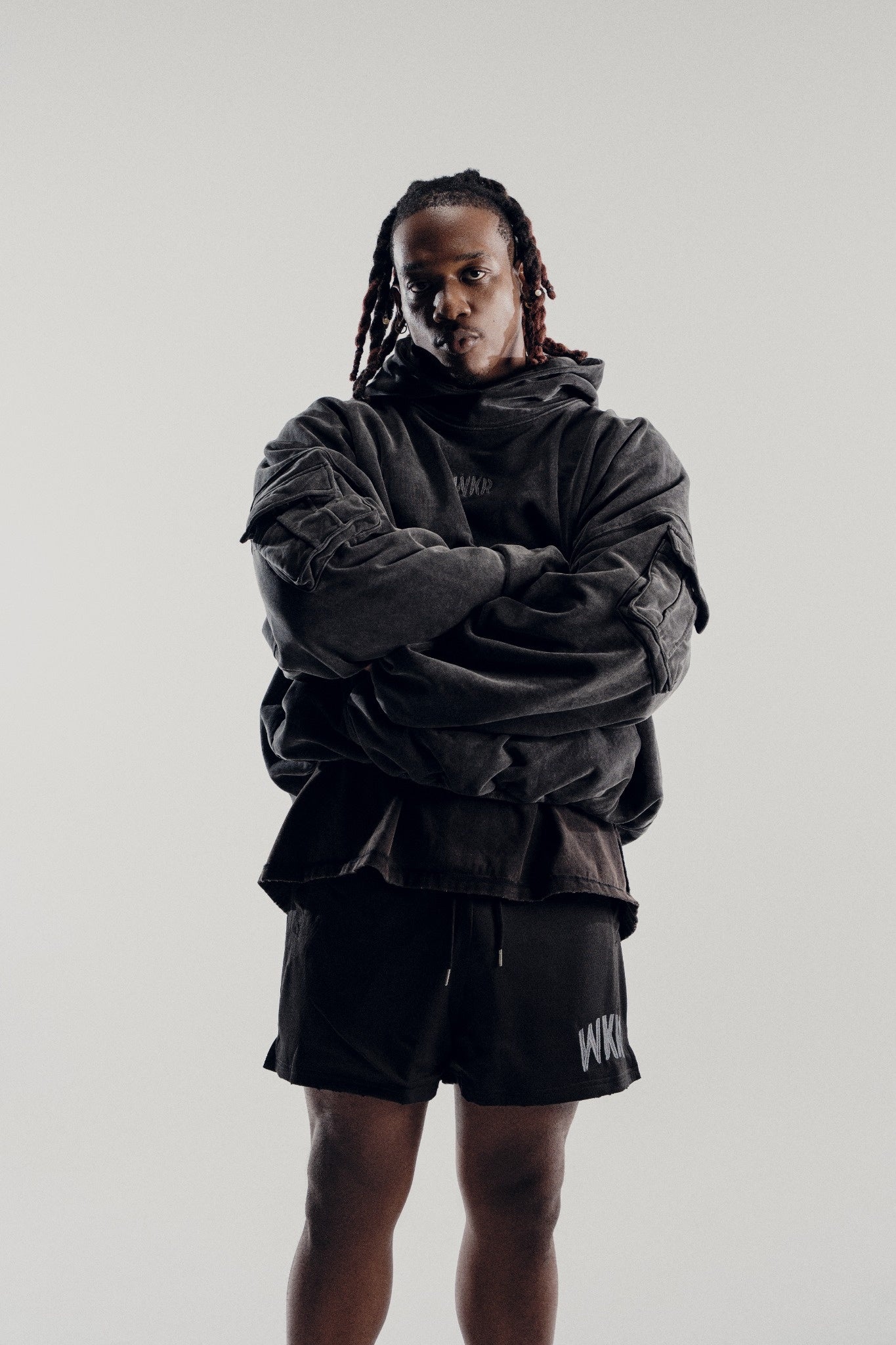 Vintage Black WKR Heavyweight Double Layered Utility Hoodie  - SS1
