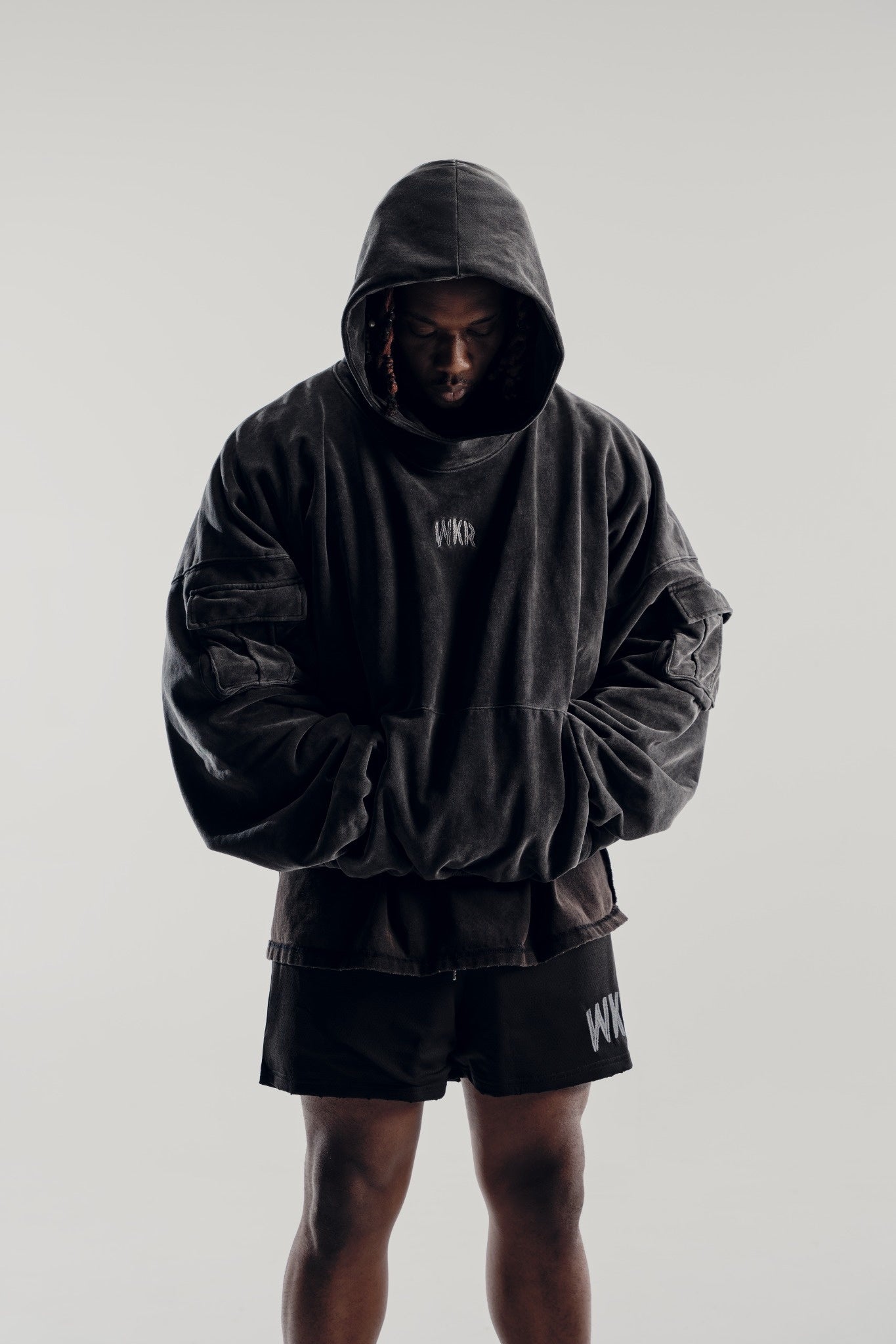 Vintage Black WKR Heavyweight Double Layered Utility Hoodie  - SS1