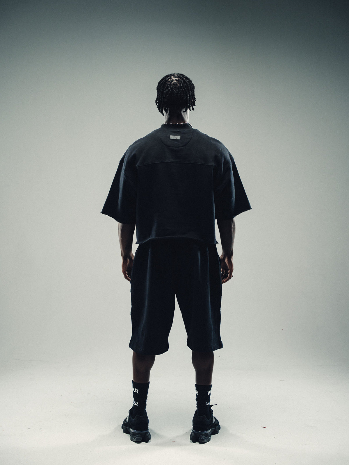Black 3/4 Sleeve Heavy Crop Paneled Pullover - Core II