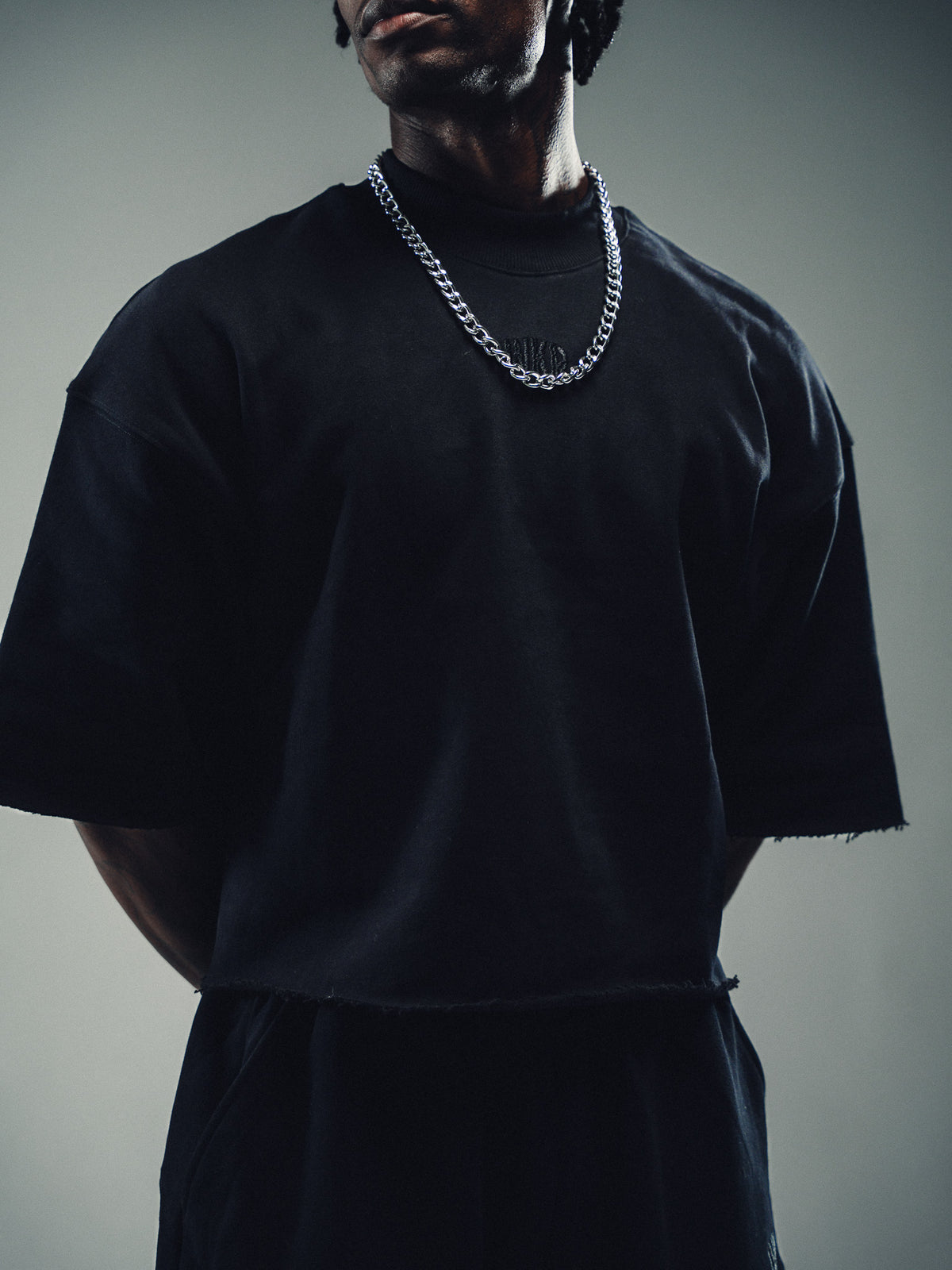 Black 3/4 Sleeve Heavy Crop Paneled Pullover - Core II