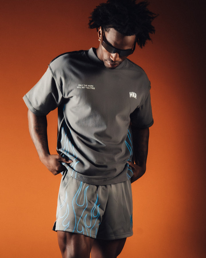 Gray Blue Flame Tee