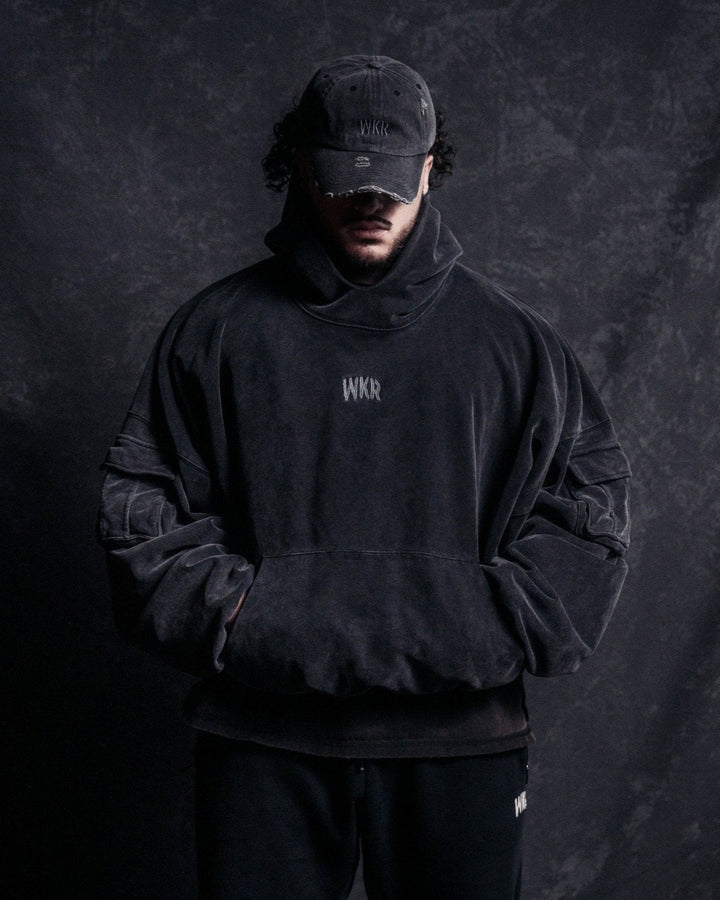 Vintage Black WKR Heavyweight Double Layered Utility Hoodie  - SS1