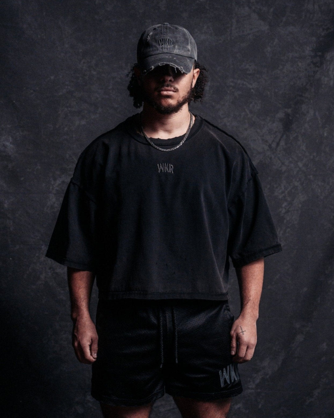 Black WKR 3/4 Sleeve Cropped Tee - SS1