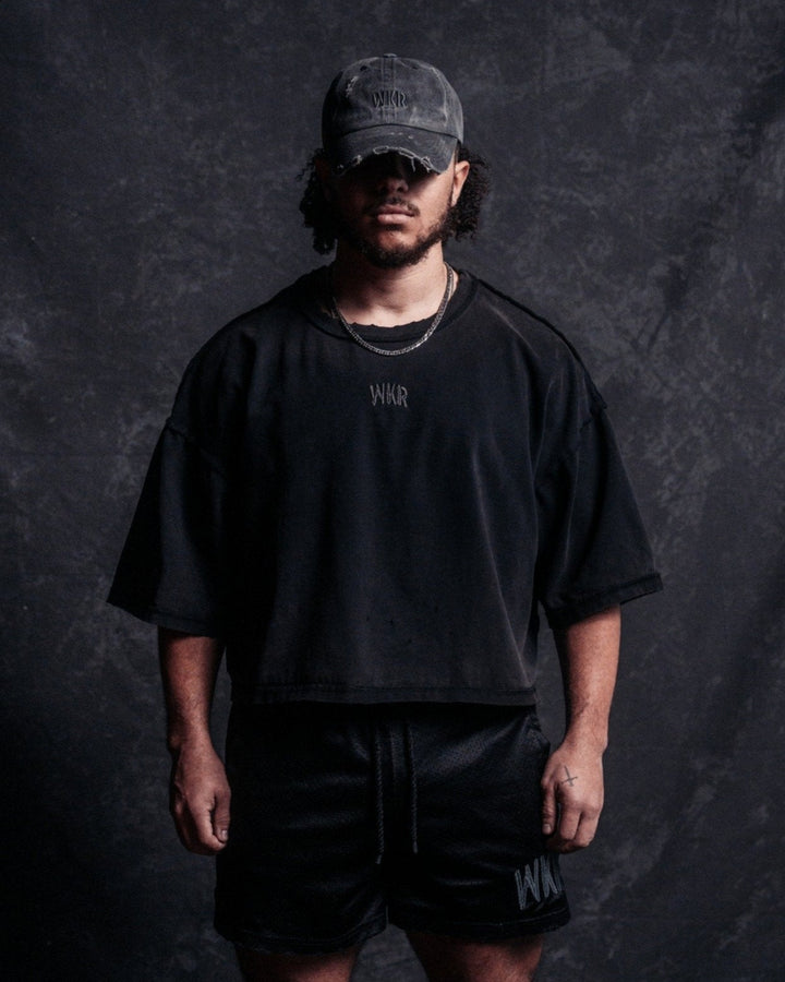 Black WKR 3/4 Sleeve Cropped Tee - SS1