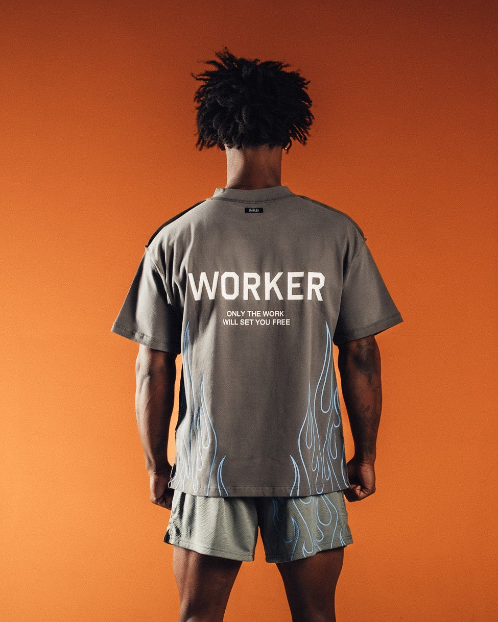 Gray Blue Flame Tee