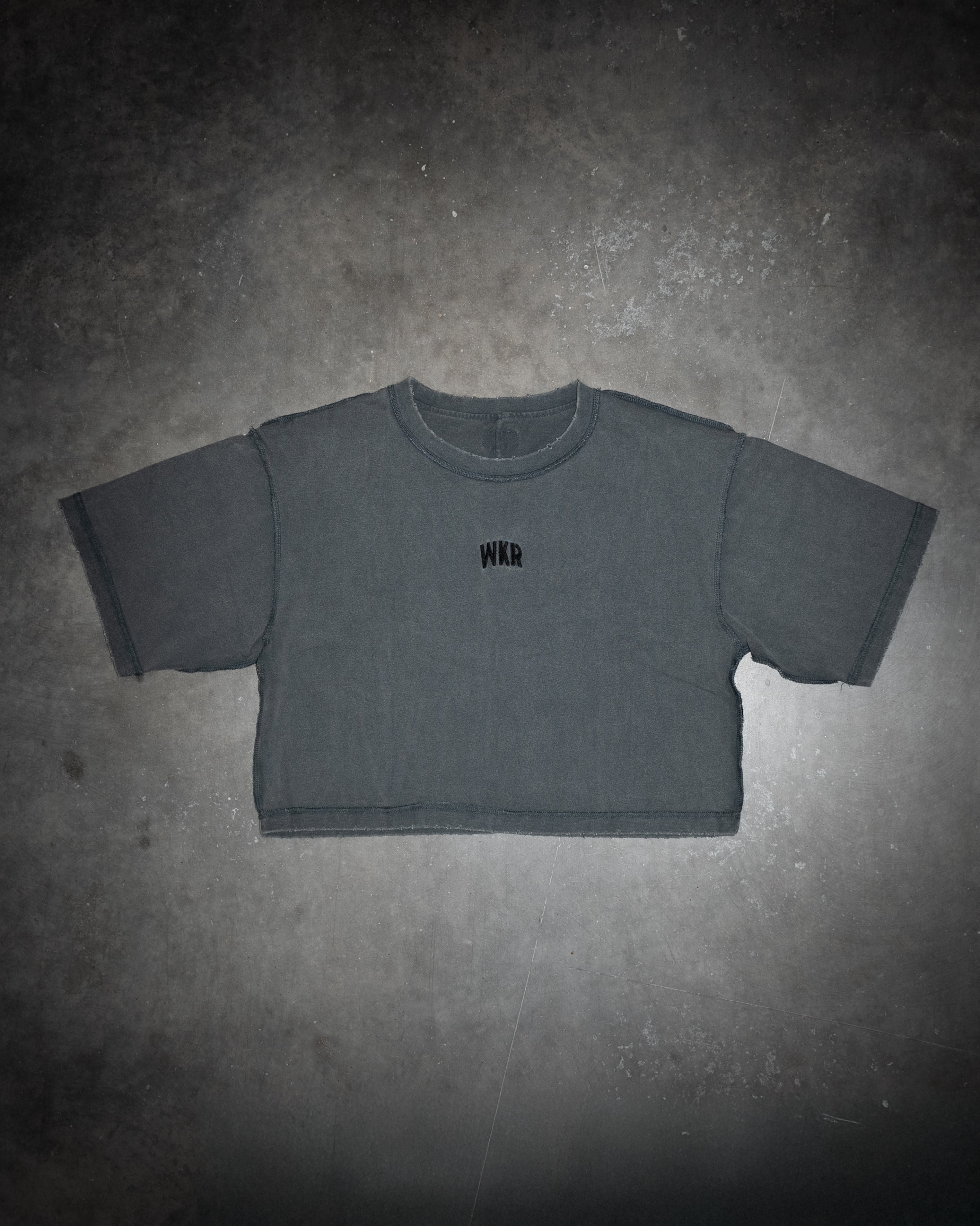 SS2 Gray WKR 3/4 Sleeve Cropped Tee