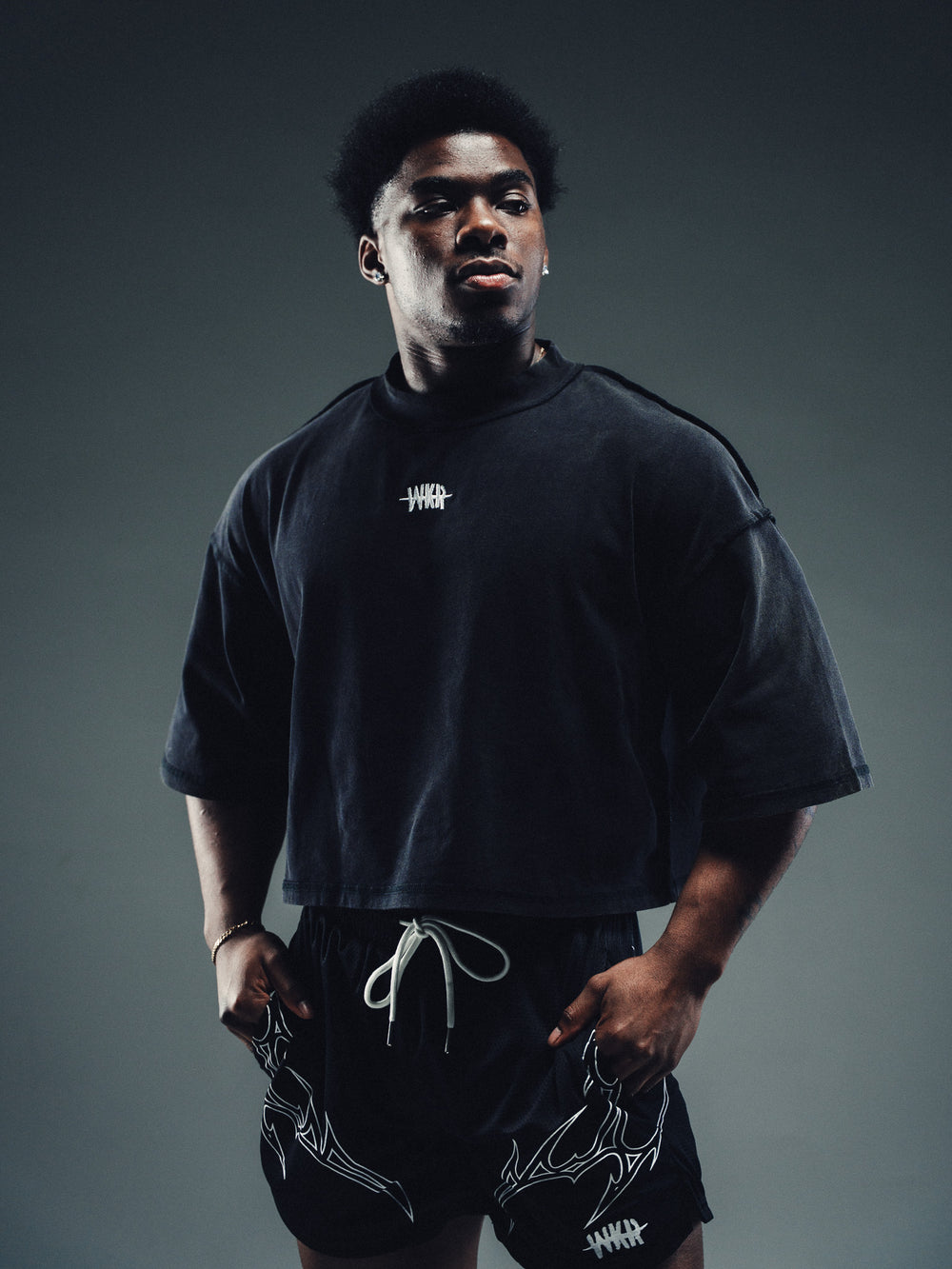 Slash Logo 3/4 Sleeve Cropped Tee front