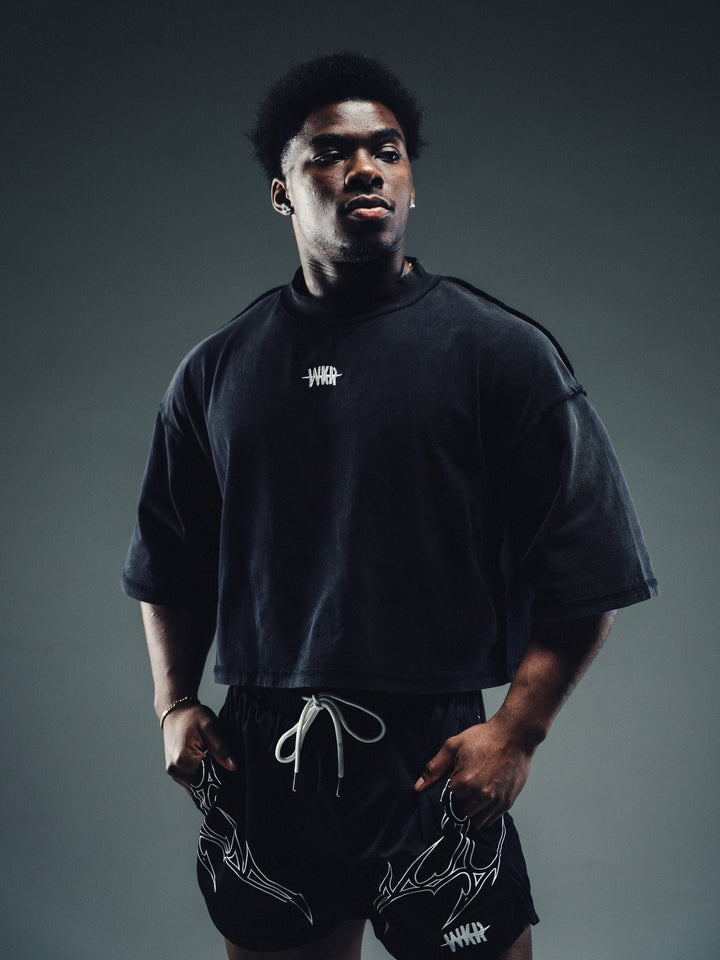 Slash Logo 3/4 Sleeve Cropped Tee front