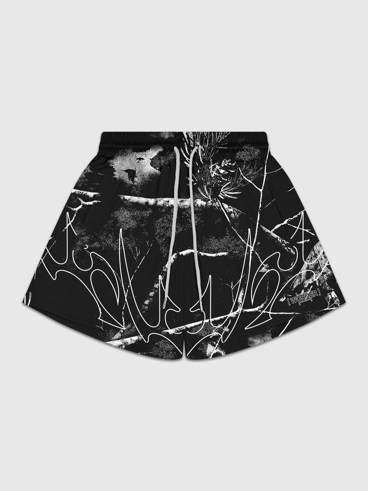 Black Camo Tribal Flame Short flatlay front