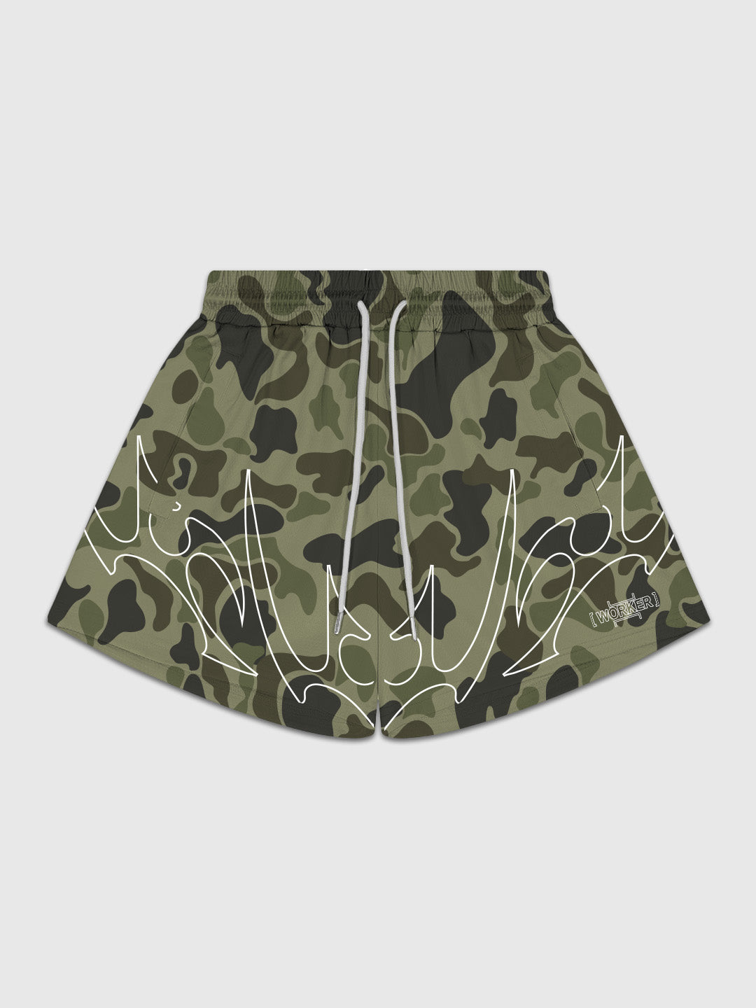 Green Camo Tribal Flame Short flatlay front